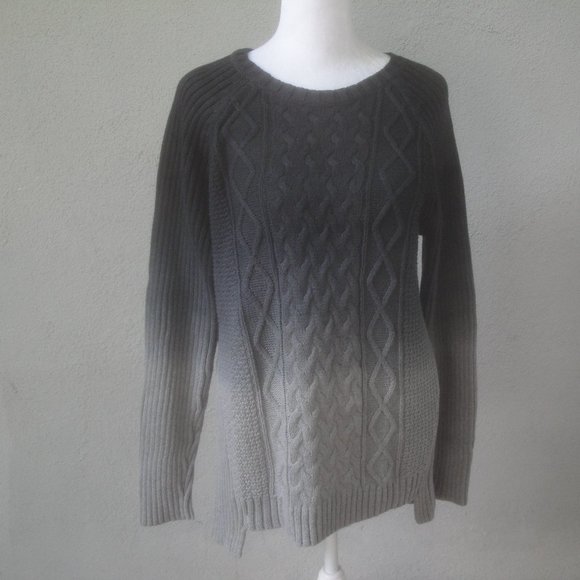 Michael Kors Sweater Women's Large Gray Black Ombre Cable Cotton - Picture 6 of 6
